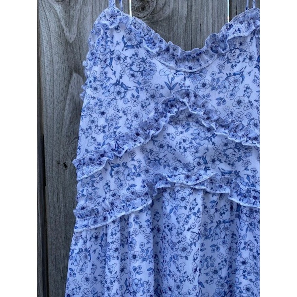 No Boundaries‎ Blue Floral Ruffle Midi Sundress White Sleeveless RN52469 S 3-5 - Picture 3 of 5